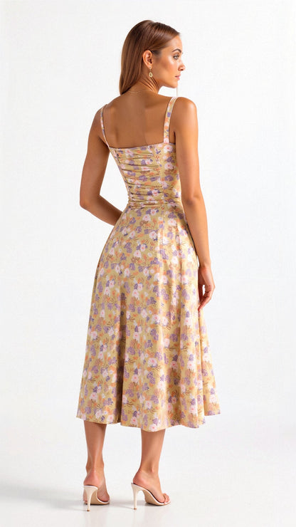 Abito midi da donna | Design floreale e spalline sottili | Look estivo elegante