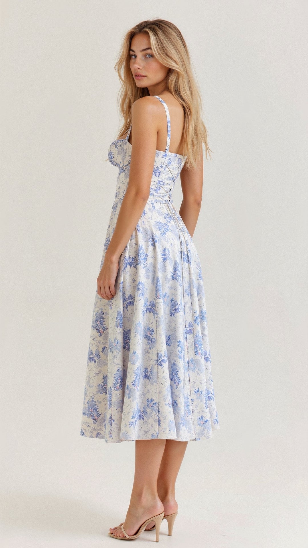 Damen Midikleid | Florales Design und Spaghettiträger | Eleganter Sommer-Look