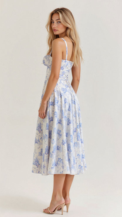 Abito midi da donna | Design floreale e spalline sottili | Look estivo elegante