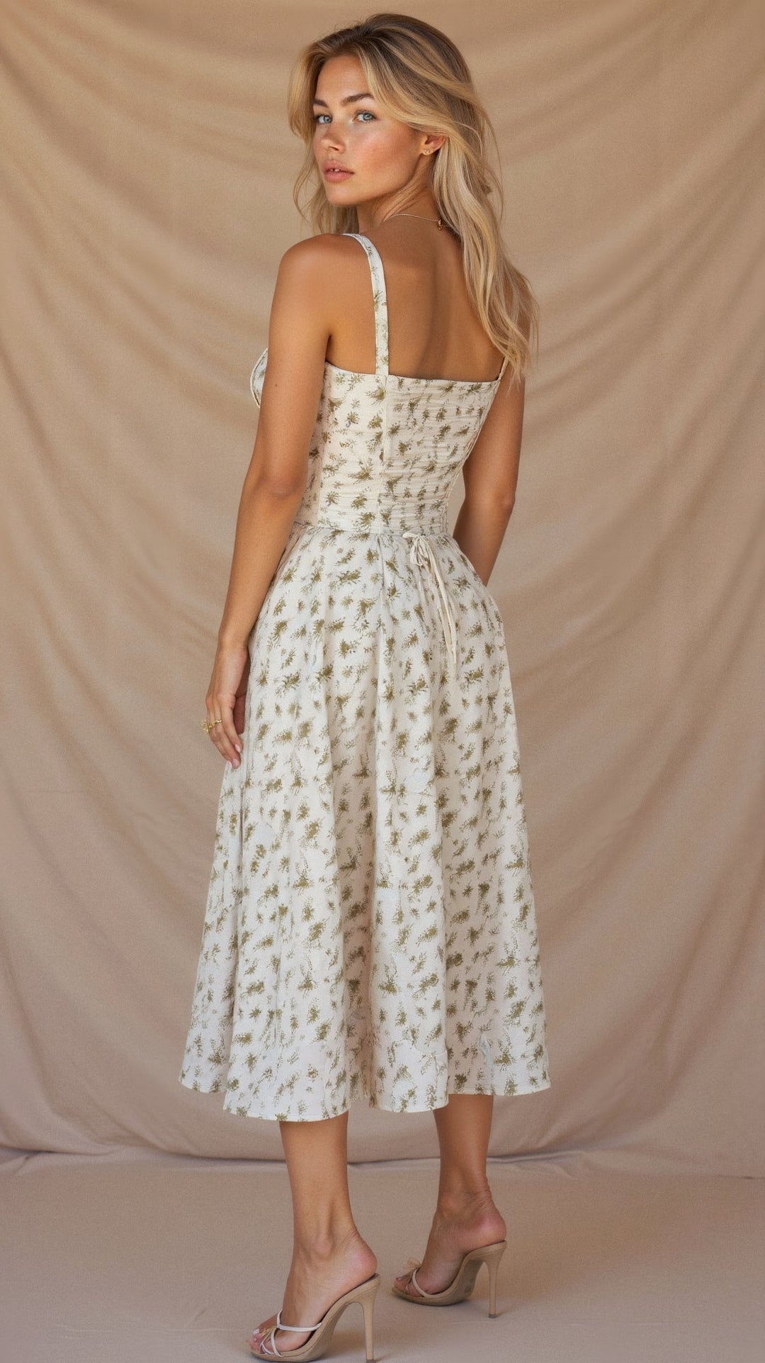 Damen Midikleid | Florales Design und Spaghettiträger | Eleganter Sommer-Look