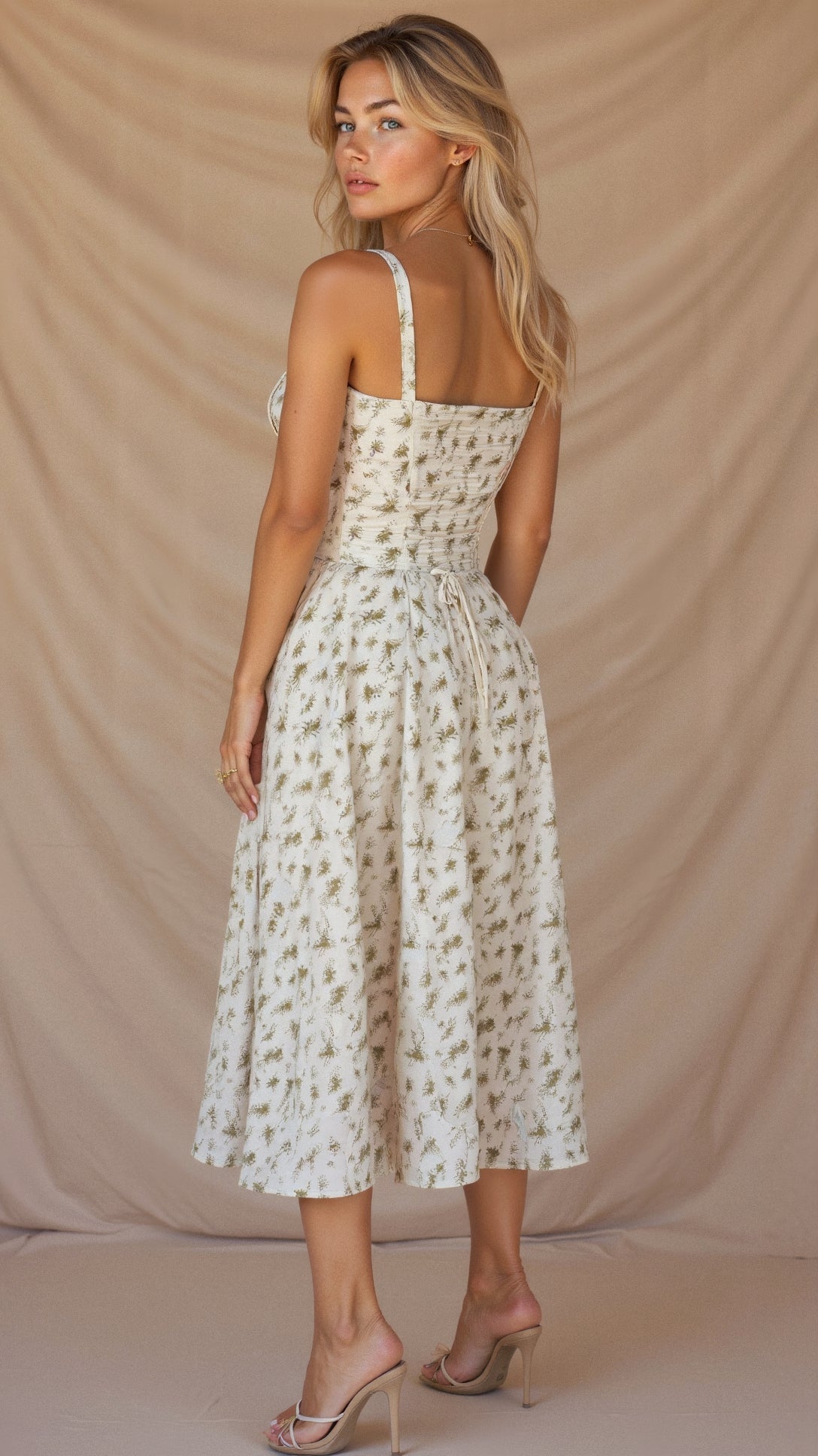Abito midi da donna | Design floreale e spalline sottili | Look estivo elegante