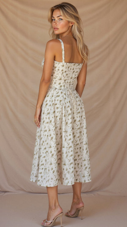 Abito midi da donna | Design floreale e spalline sottili | Look estivo elegante