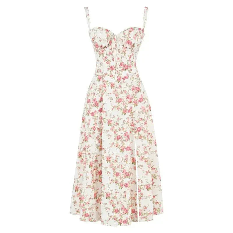 Damen Midikleid | Florales Design und Spaghettiträger | Eleganter Sommer-Look