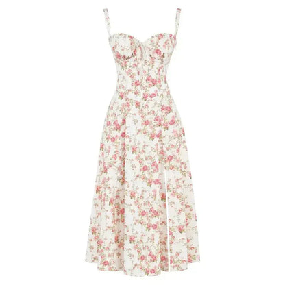 Abito midi da donna | Design floreale e spalline sottili | Look estivo elegante