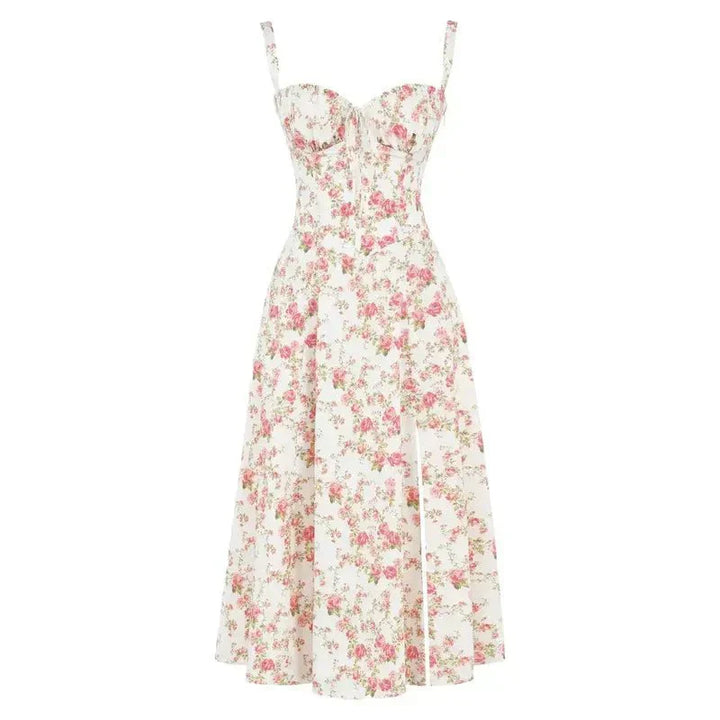 Damen Midikleid | Florales Design und Spaghettiträger | Eleganter Sommer-Look