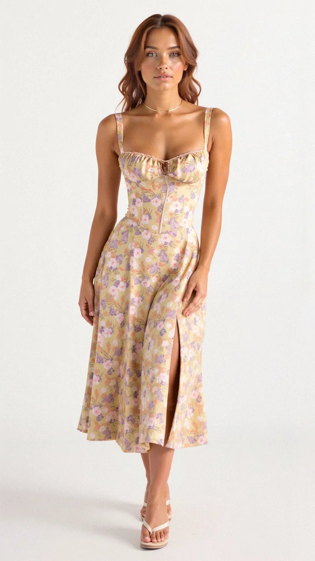 Damen Midikleid | Fit-and-Flare Passform | Florales Design | Sommerlicher Anlasslook