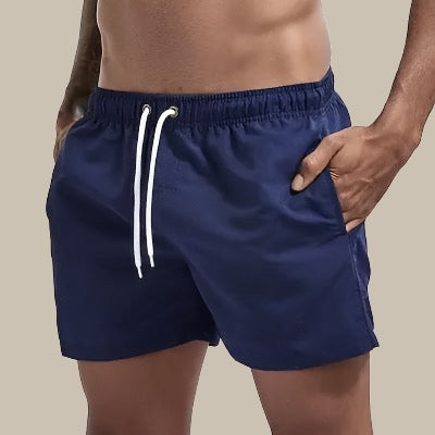 Pantaloncini da uomo con coulisse in vita, tasche laterali, sopra il ginocchio, stile casual | Monocromatici