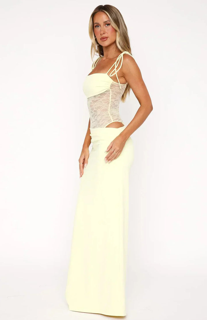Damen Trägerloses Spitzen Einsatz Maxi Kleid | Figurbetontes Strand Abendkleid