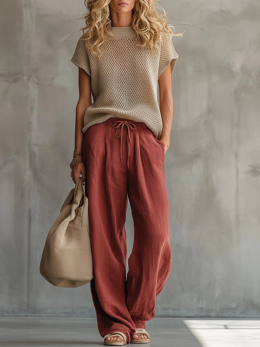 Simone | Women's Knitted Pullover Top and Wide-Leg Trousers Set