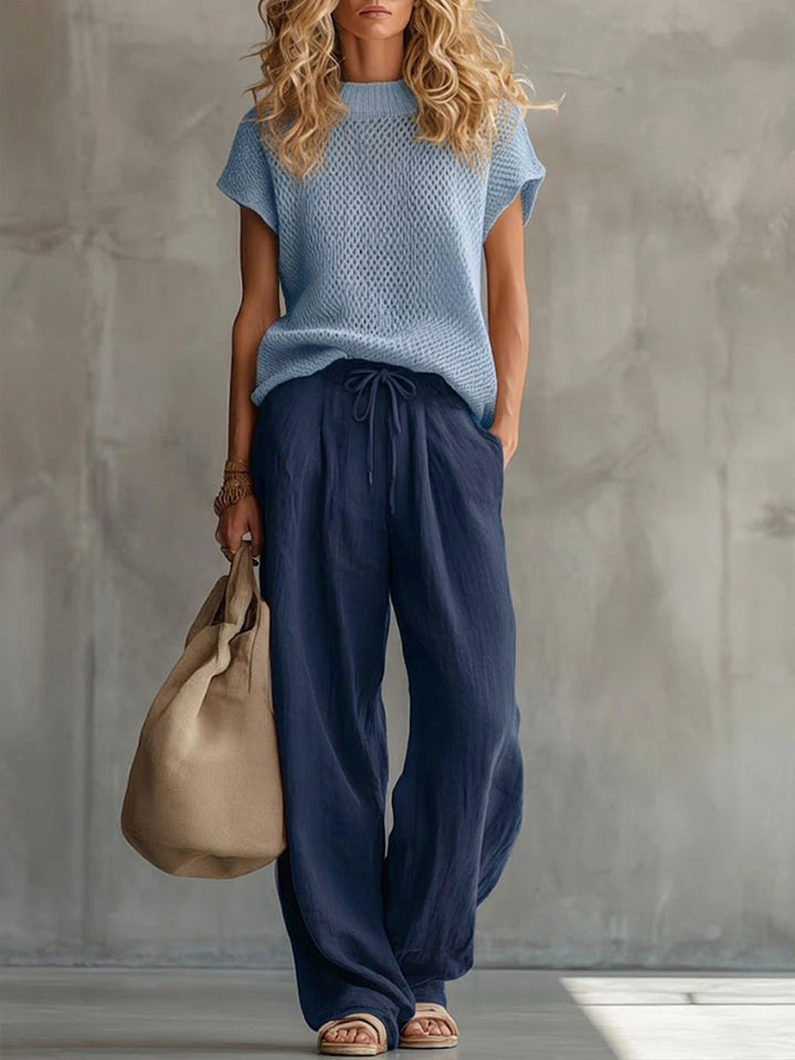 Simone | Women's Knitted Pullover Top and Wide-Leg Trousers Set
