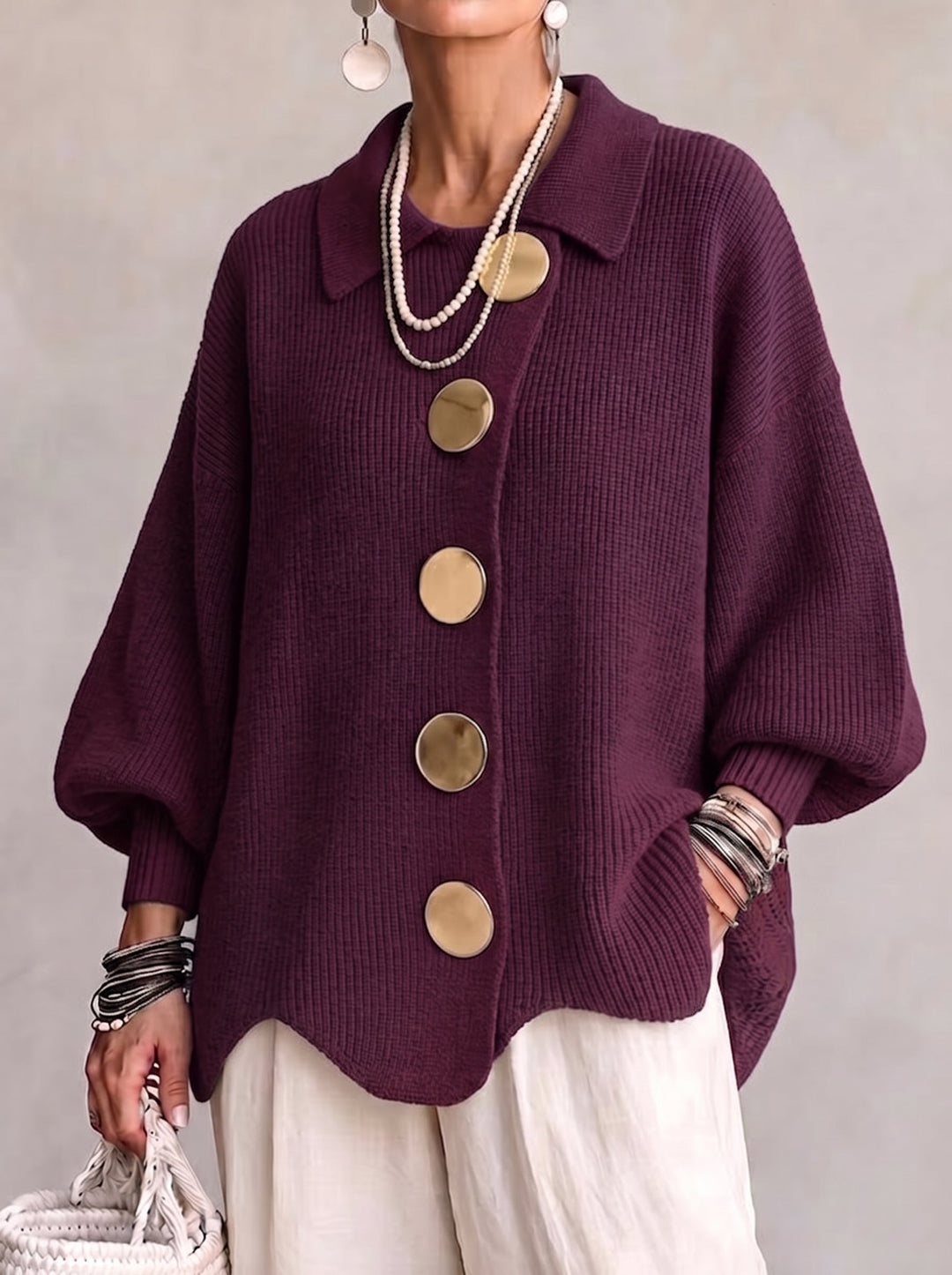 Elara | Women's Oversized Cardigan with Lantern Sleeves