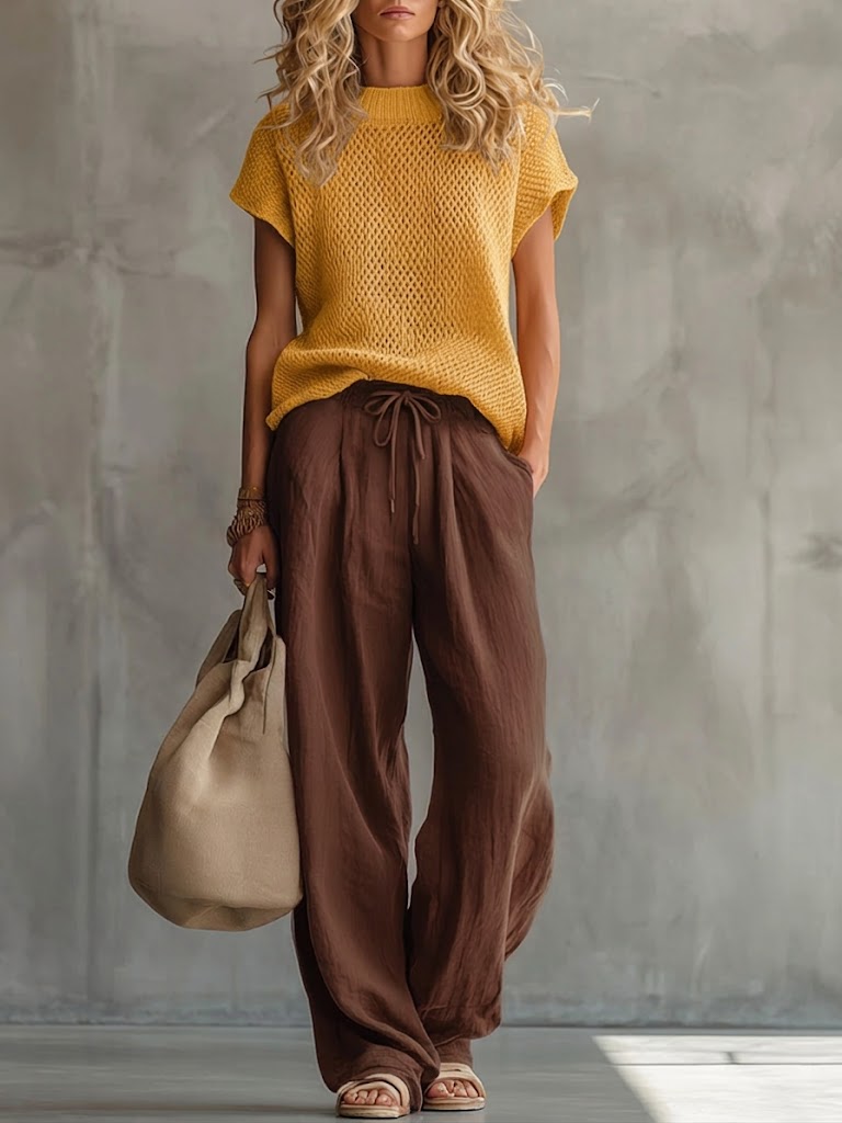 Simone | Women's Knitted Pullover Top and Wide-Leg Trousers Set