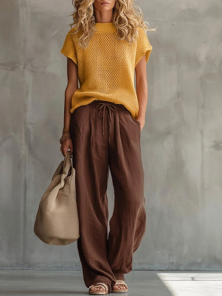 Simone | Women's Knitted Pullover Top and Wide-Leg Trousers Set