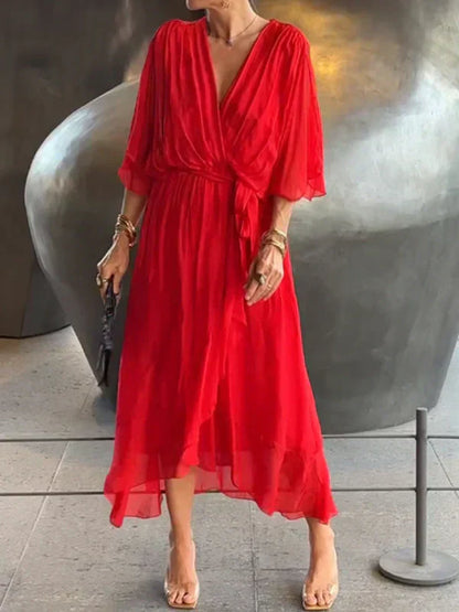 Abito lungo da donna | Effetto incrociato e scollo a V | Stile elegante per tutti i giorni