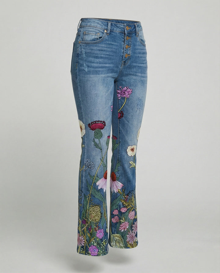 Damen Schmale Passform Hose mit Hoher Taille | Blumenprint