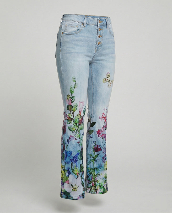 Damen Schmale Passform Hose mit Hoher Taille | Blumenprint