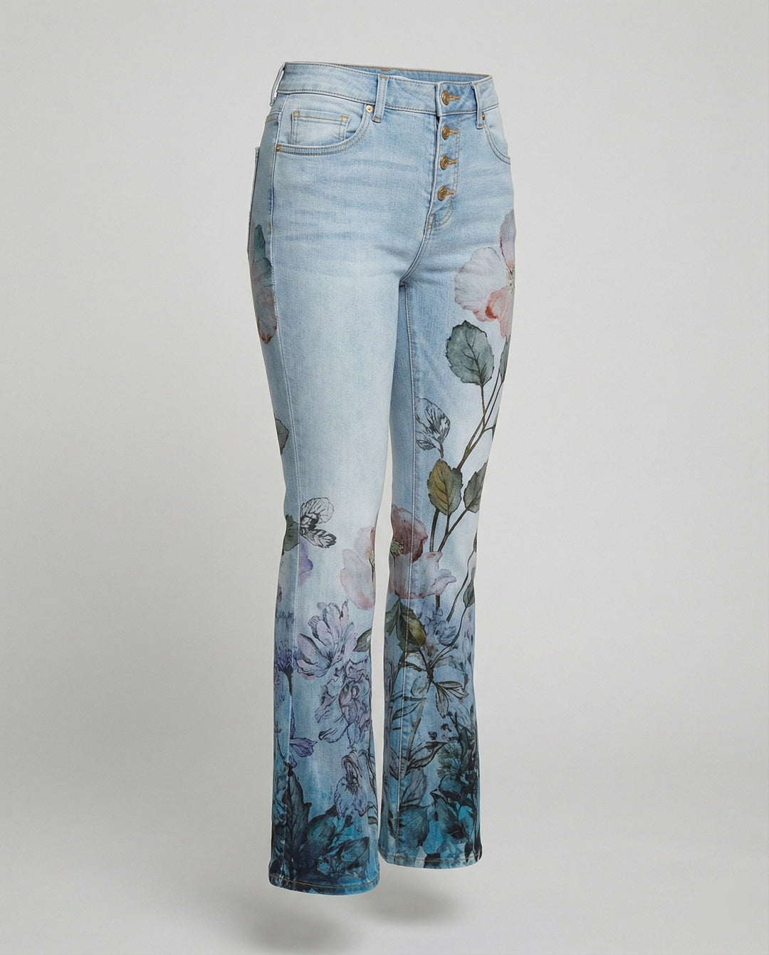 Damen Schmale Passform Hose mit Hoher Taille | Blumenprint
