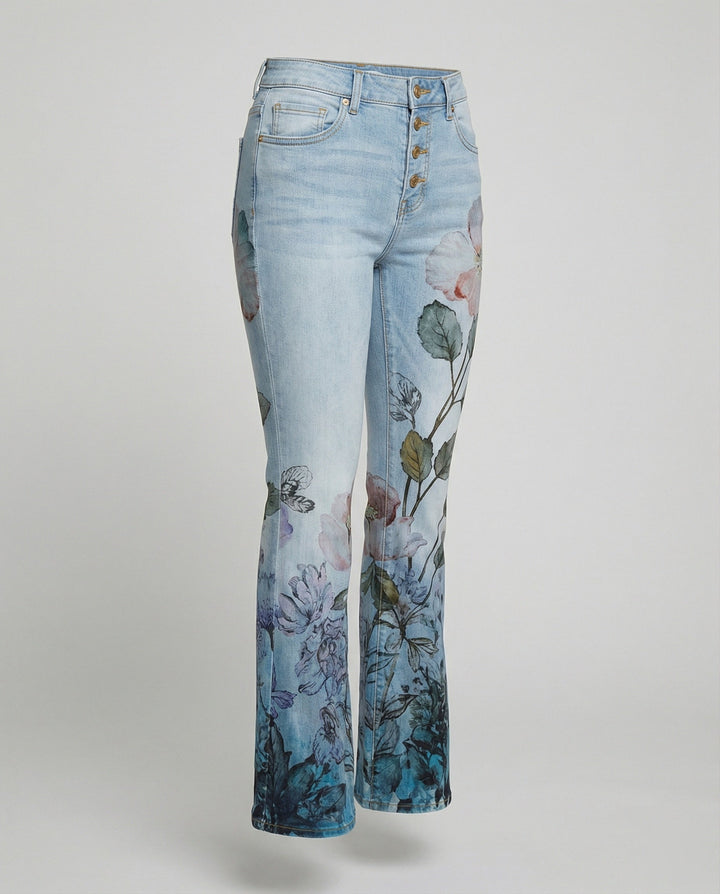 Damen Schmale Passform Hose mit Hoher Taille | Blumenprint