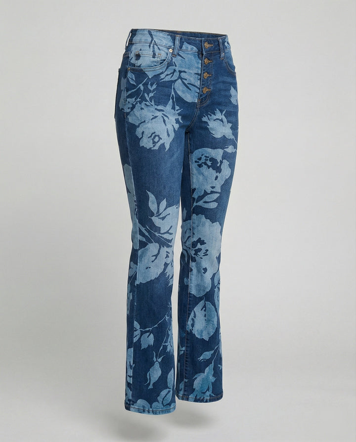 Damen Schmale Passform Hose mit Hoher Taille | Blumenprint