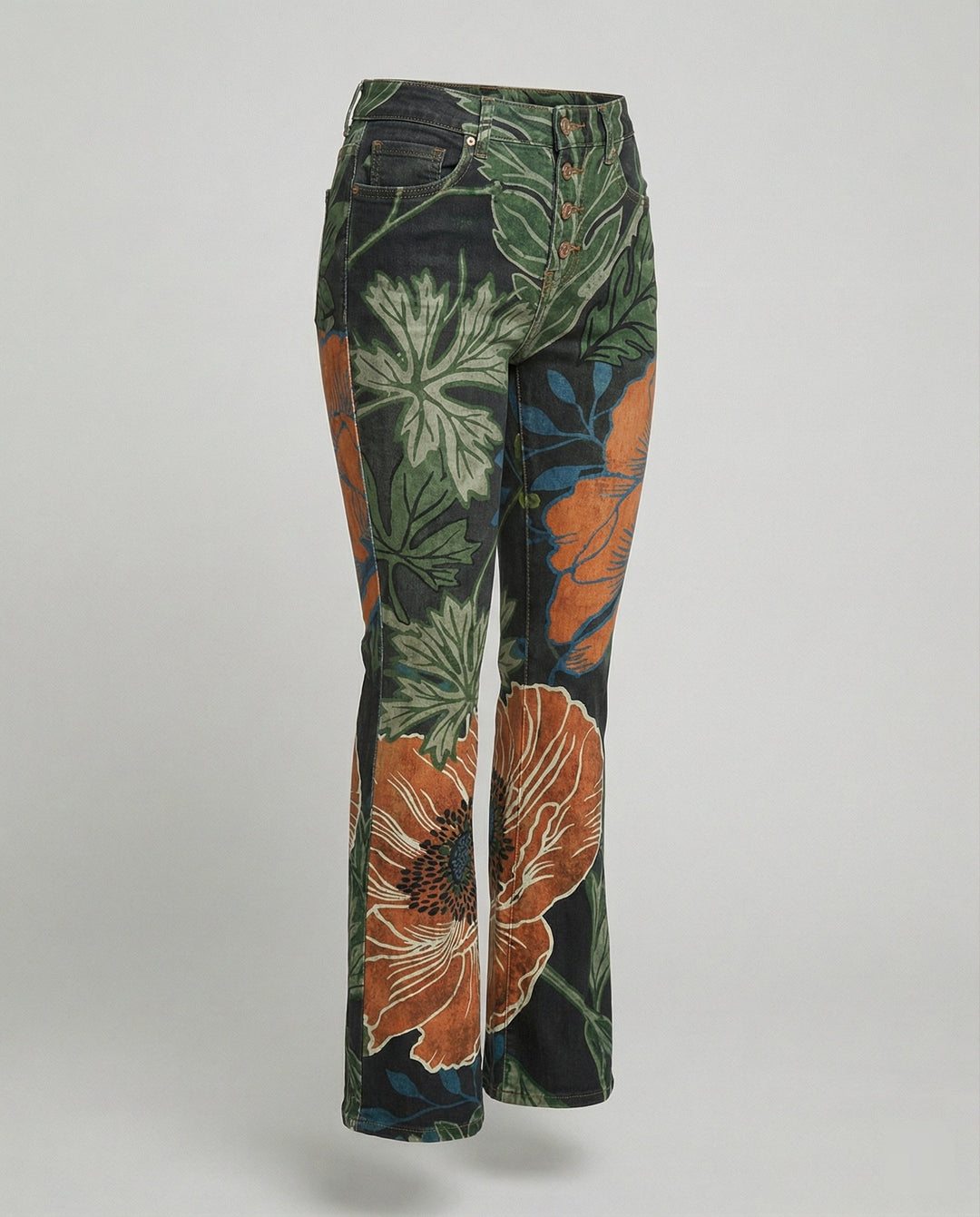 Damen Schmale Passform Hose mit Hoher Taille | Blumenprint
