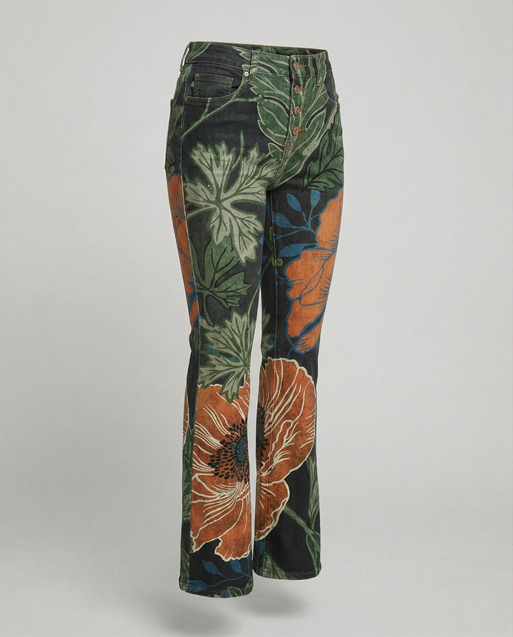 Damen Schmale Passform Hose mit Hoher Taille | Blumenprint