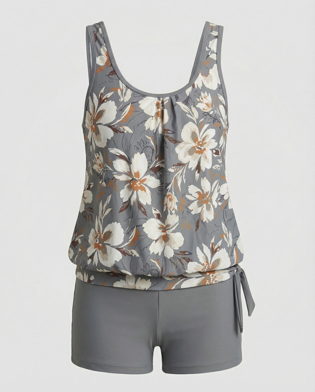 Ensemble tankini sans manches pour femme avec motif floral | Deux pièces
