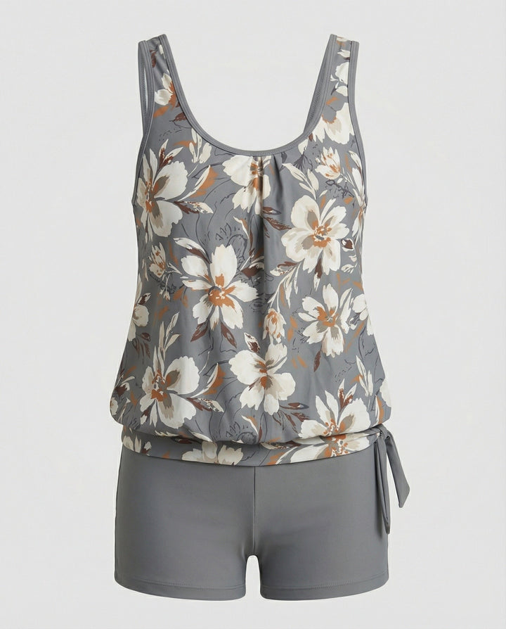 Ensemble tankini sans manches pour femme avec motif floral | Deux pièces