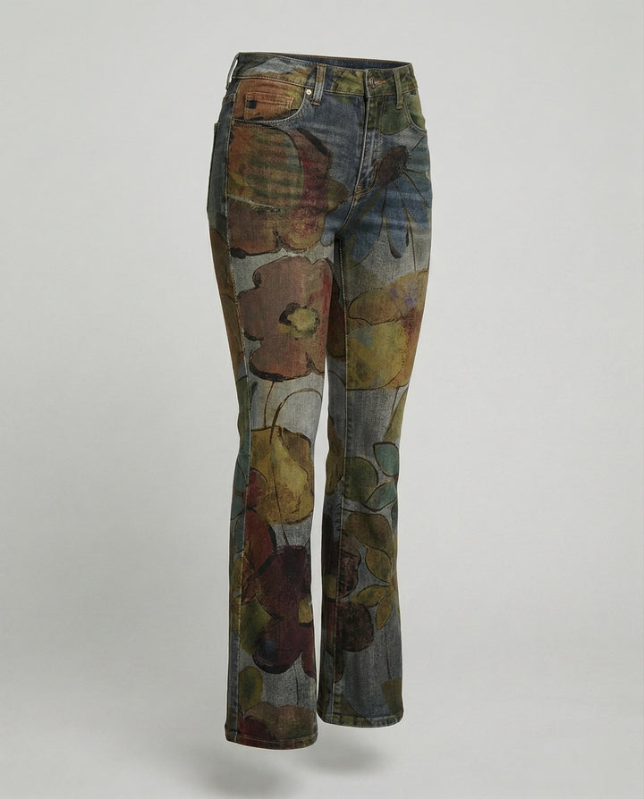 Damen Schmale Passform Hose mit Hoher Taille | Blumenprint