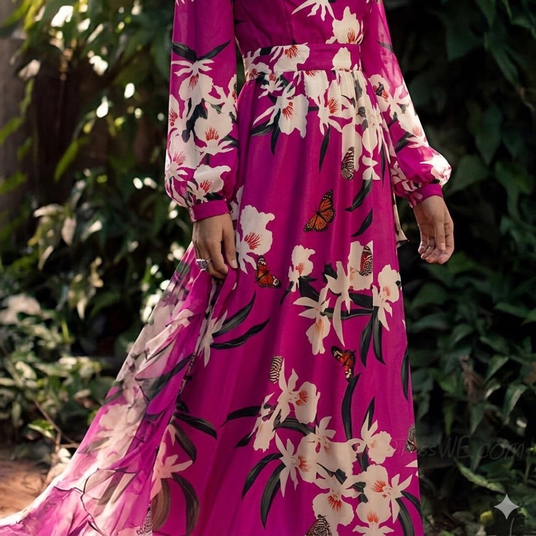 Damen Maxikleid | Florales Design und Fließende Silhouette | Eleganter Stil für Besondere Anlässe
