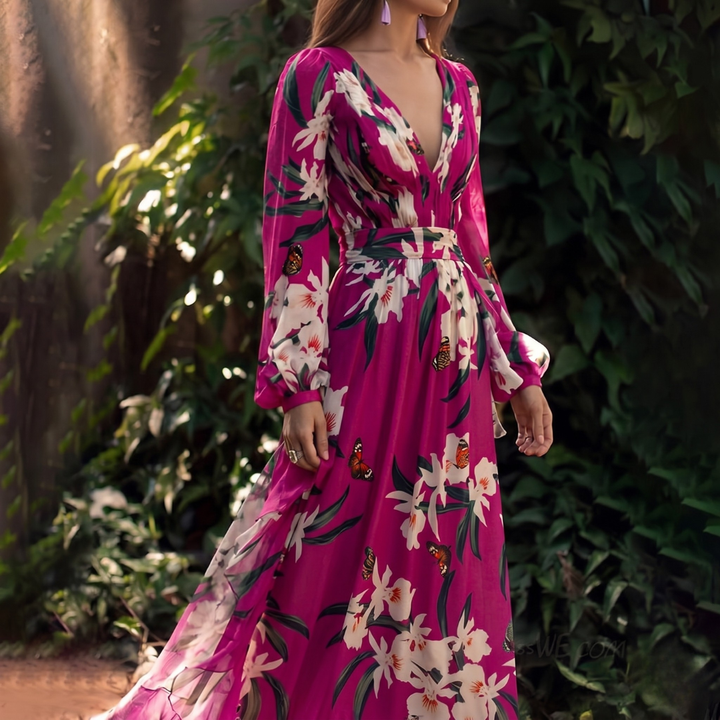 Damen Maxikleid | Florales Design und Fließende Silhouette | Eleganter Stil für Besondere Anlässe