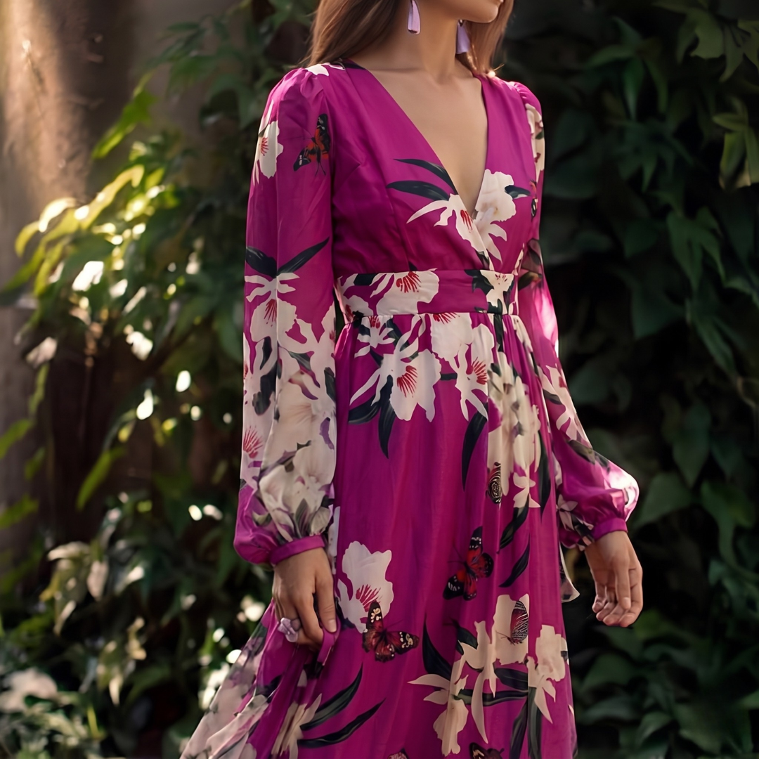 Damen Maxikleid | Florales Design und Fließende Silhouette | Eleganter Stil für Besondere Anlässe
