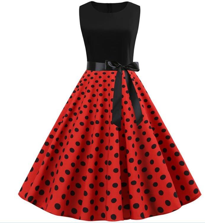 Robe sans manches ajustée et évasée pour femme | Jupe à pois