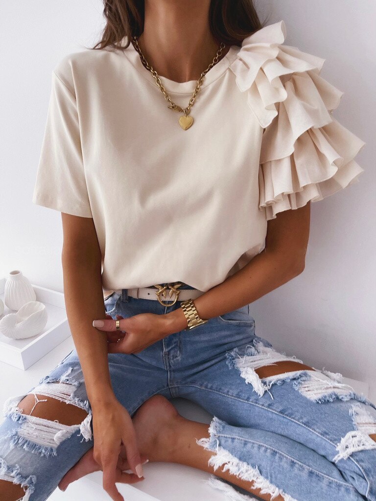 Rüschenbluse für Damen mit Kurzärmeln