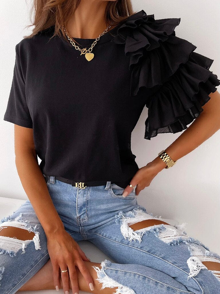 Rüschenbluse für Damen mit Kurzärmeln