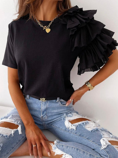 Rüschenbluse für Damen mit Kurzärmeln