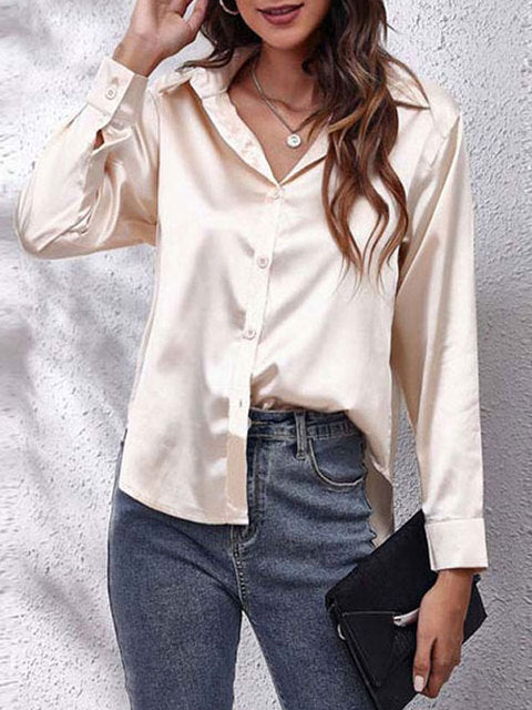 Satinbluse für Damen mit langen Ärmeln