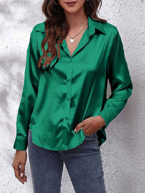Satinbluse für Damen mit langen Ärmeln