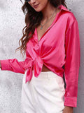 Satinbluse für Damen mit langen Ärmeln