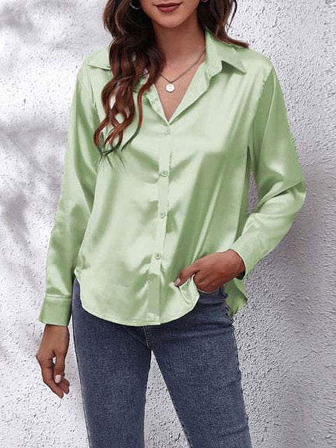 Satinbluse für Damen mit langen Ärmeln