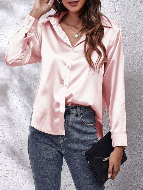 Satinbluse für Damen mit langen Ärmeln