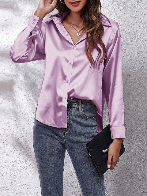 Satinbluse für Damen mit langen Ärmeln