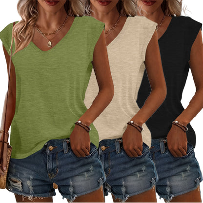 T-Shirt Damen | Lässige Sommermode mit V-Ausschnitt im 3er-Pack | Monika