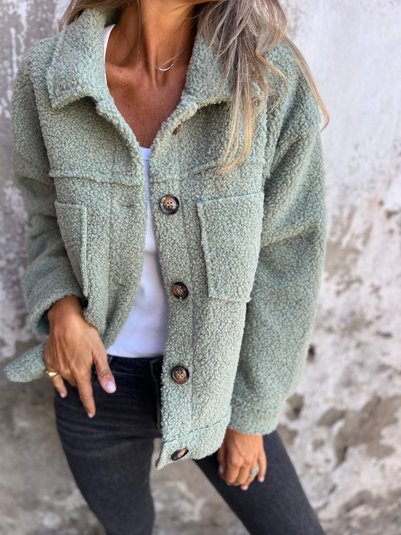 Teddyfleece-Jacke mit Knöpfen