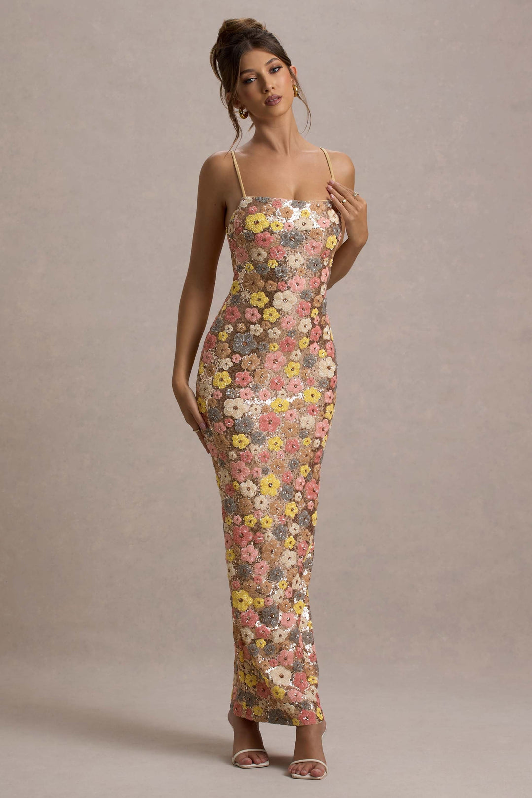 Damen Ärmelloses Kleid Mit Blumenmuster Eckigem Ausschnitt | Lang