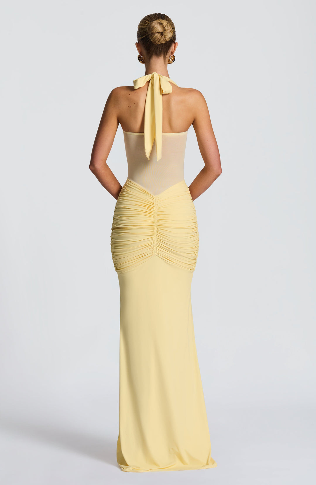 Damen Transparent Einsatz Maxi Kleid | Neckholder Drapiertes Bodycon Kleid