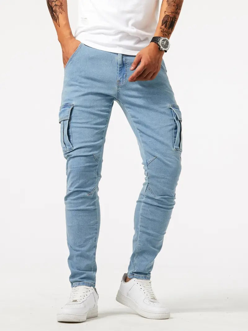 Herren Schlank Passform Cargo Jeans | Zahlreichen Taschen