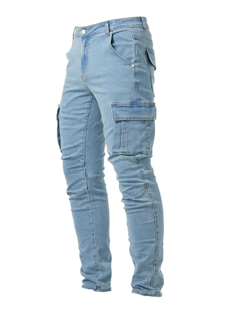 Herren Schlank Passform Cargo Jeans | Zahlreichen Taschen