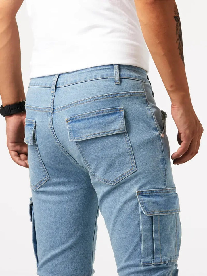 Herren Schlank Passform Cargo Jeans | Zahlreichen Taschen