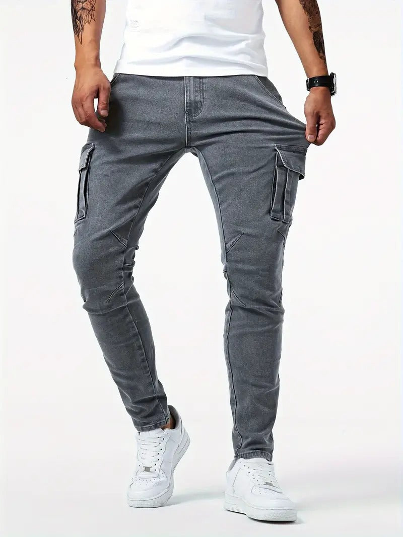 Herren Schlank Passform Cargo Jeans | Zahlreichen Taschen