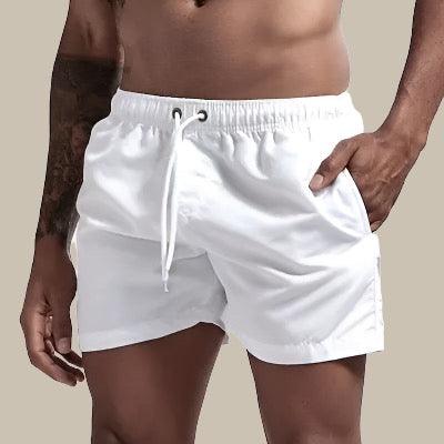 Pantaloncini da uomo con coulisse in vita, tasche laterali, sopra il ginocchio, stile casual | Monocromatici